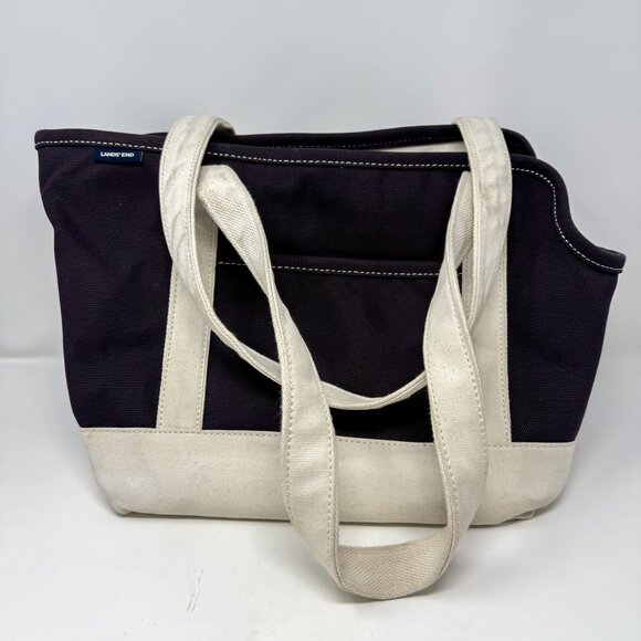 Lands End Canvas Dog Tote Pet Carrier Navy Travel Preppy Petcore - Picture 1 of 11